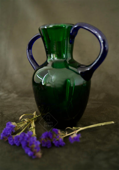 Jug Glass Green with Blue Colour Handles