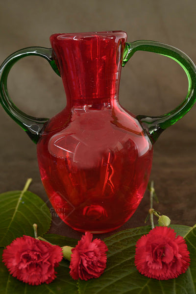 Jug Glass Red with Green Colour Handles