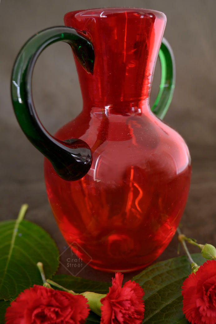 Jug Glass Red with Green Colour Handles