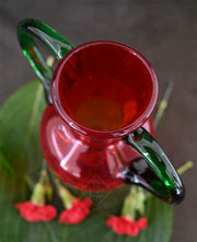 Jug Glass Red with Green Colour Handles