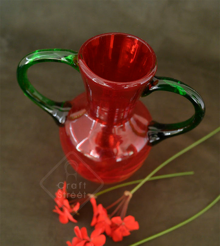 Jug Glass Red with Green Colour Handles