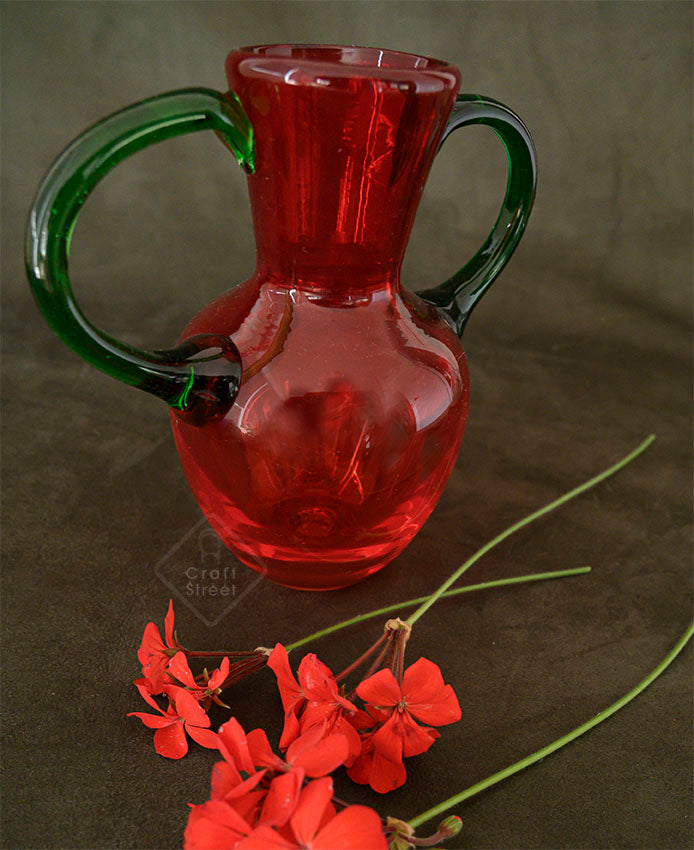 Jug Glass Red with Green Colour Handles